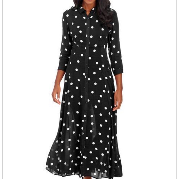 polka dot maxi shirt dress